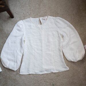 Cream Silk Top with Puff Sleeve